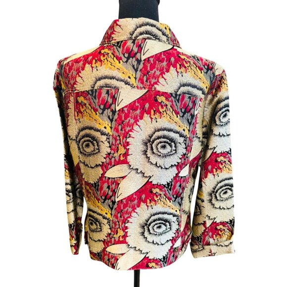 Sunflower Print Design Jacket Blazer Top Plus Size 1 Silk Blend Red Black Boho - Picture 2 of 9